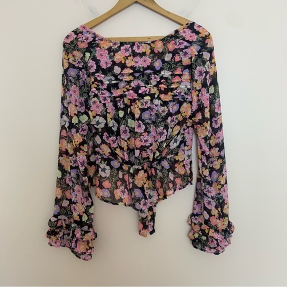 NWT New Free People Floral Cropped Ruffle Maybel Tie-Front Blouse Top Size XS - Picture 5 of 8